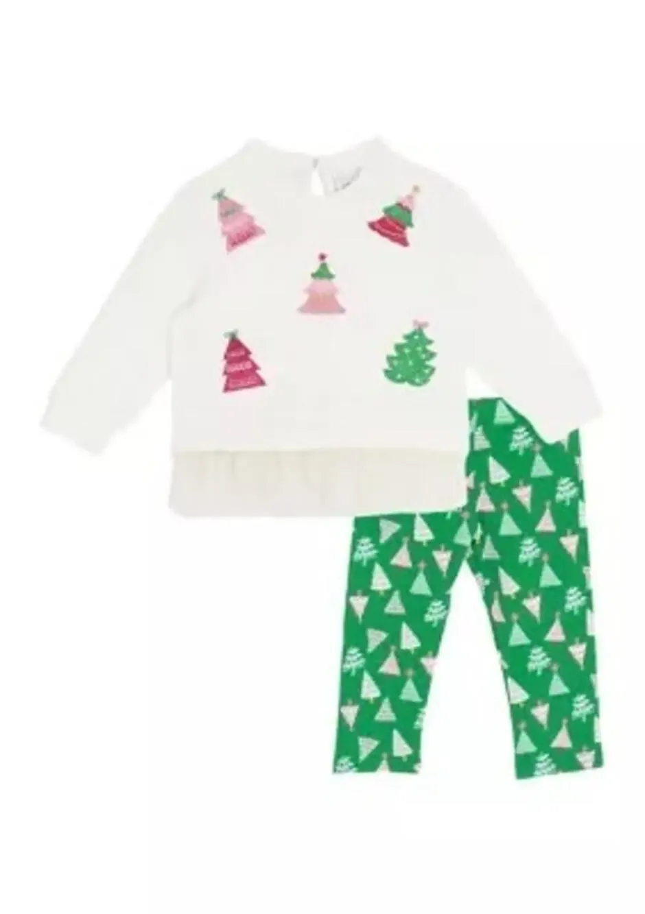 NEW! Rare Editions 2PC Baby Girls Multicolored Christmas Tree Set Size 5